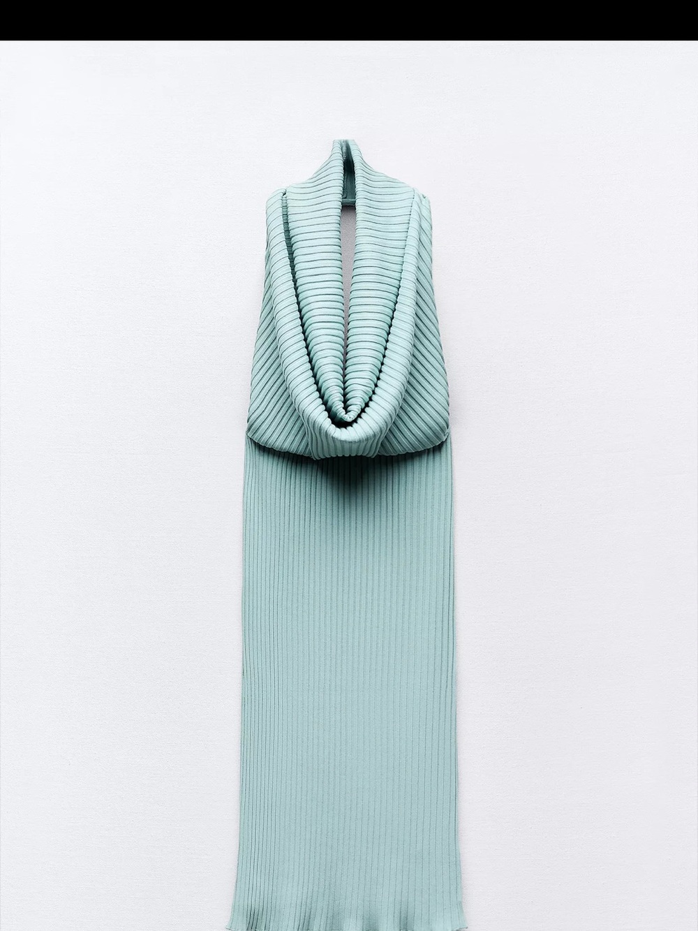 Zara Ribbed Cowl-Neck Midi Dress in Light Aqua